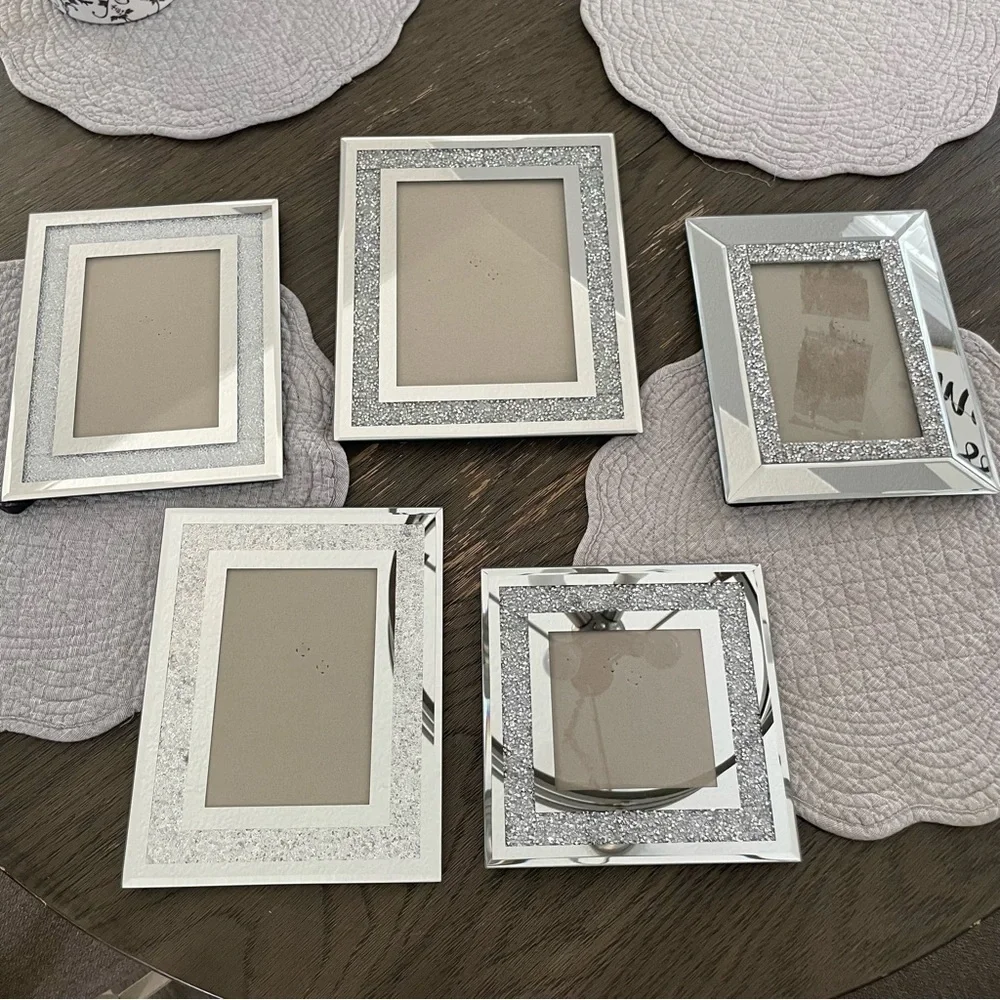 Set of 5 Nanette Lepore Mirrored Silver Rhinestone Picture Frames